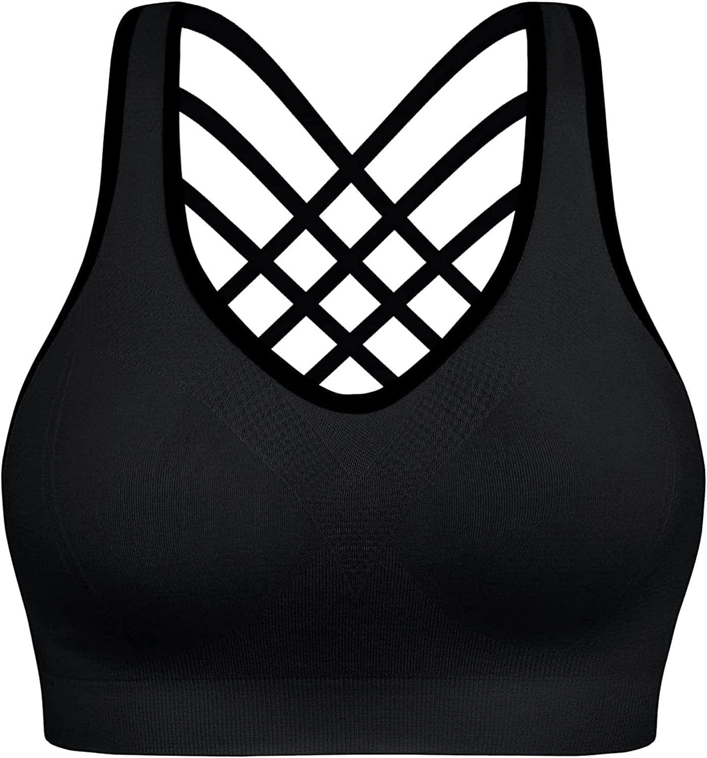 Sports Bras Pack High Impact Sports Bras for Women Strappy Sports Bra Padded Gym Bras Workout Bras Yoga Bras Black / Large