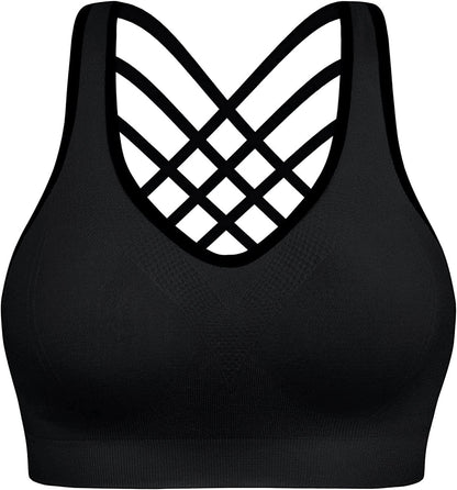 Sports Bras Pack High Impact Sports Bras for Women Strappy Sports Bra Padded Gym Bras Workout Bras Yoga Bras Black / Large