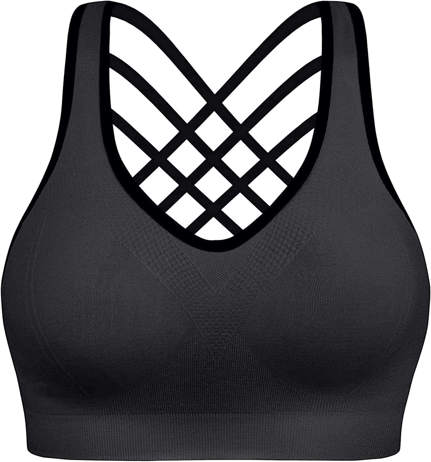 Sports Bras Pack High Impact Sports Bras for Women Strappy Sports Bra Padded Gym Bras Workout Bras Yoga Bras Gray / Large