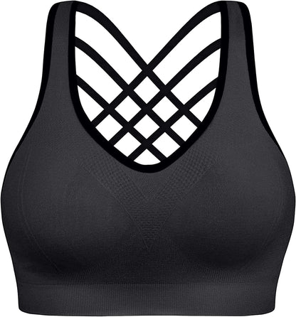 Sports Bras Pack High Impact Sports Bras for Women Strappy Sports Bra Padded Gym Bras Workout Bras Yoga Bras Gray / Large