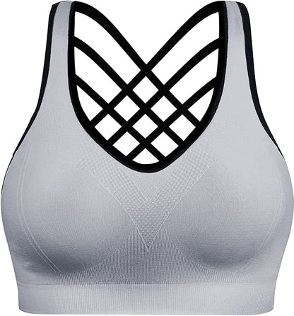 Sports Bras Pack High Impact Sports Bras for Women Strappy Sports Bra Padded Gym Bras Workout Bras Yoga Bras Lightgrey / Small