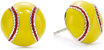 Sports Stud Soccer, Volleyball, Softball, Tennis Basketball, Baseball, Football Earrings Jewelry Girls Women Mom Player Fan Gift Softball Enamel