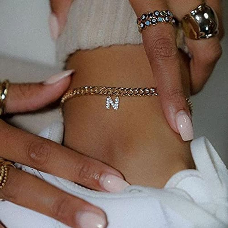 SPRING YOW Letter Ankle Bracelet Anklet Fashion Anklets for Women Zircon Initial Anklet Women Birthday Jewelry - Silver - D Apparel & Accessories > Jewelry > Anklets Generic Silver D 