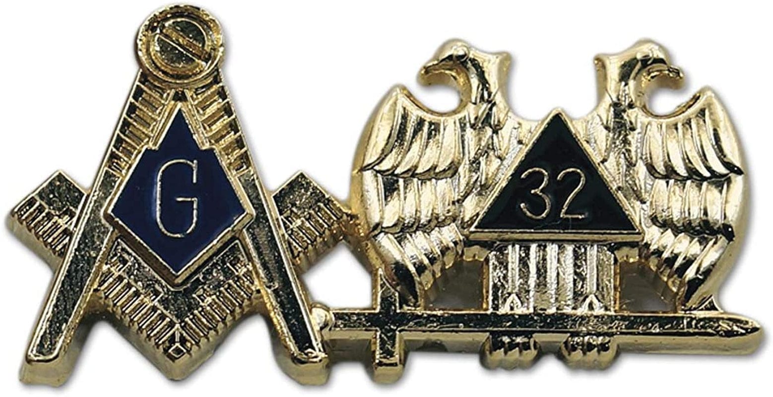 Square & Compass 32Nd Degree Scottish Rite Masonic Lapel Pin - [Gold & Blue][1 1/4'' Wide]