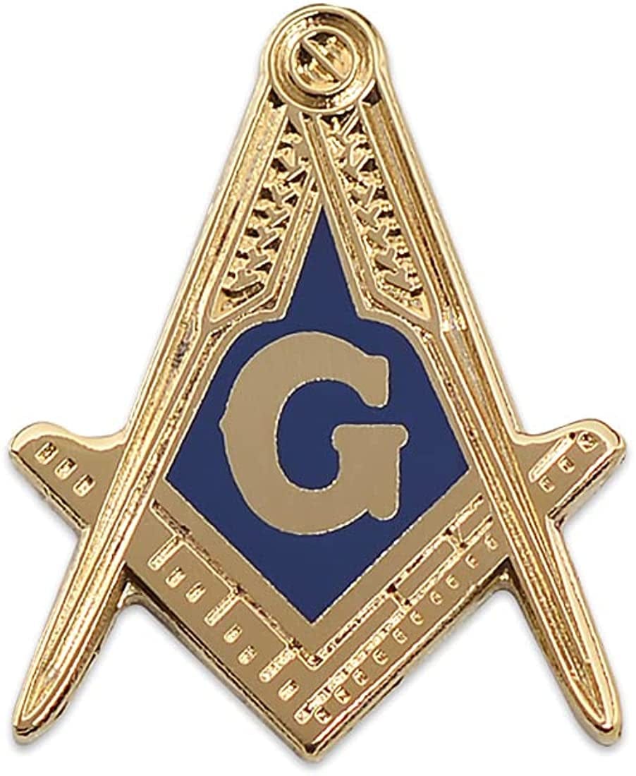 Square & Compass Masonic Lapel Pin - [Blue & Gold][1'' Tall]