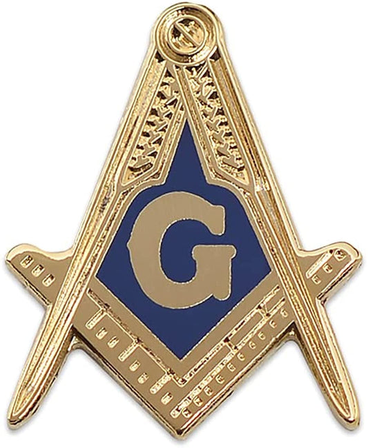 Square & Compass Masonic Lapel Pin - [Blue & Gold][1'' Tall]