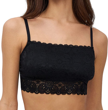 Square Neck Lace Bralette - Lace Bralettes for Women, Padded Bralette, Wireless Bras for Women Black / 3X