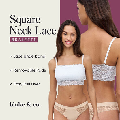 Square Neck Lace Bralette - Lace Bralettes for Women, Padded Bralette, Wireless Bras for Women
