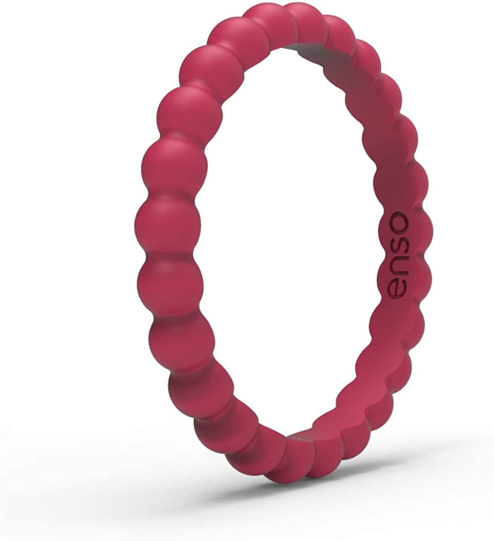Stackable Beaded Silicone Wedding Ring – Hypoallergenic Unisex Stackable Wedding Band – Comfortable Minimalist Band – 2.5Mm Wide, .8Mm Thick Hibiscus / 6