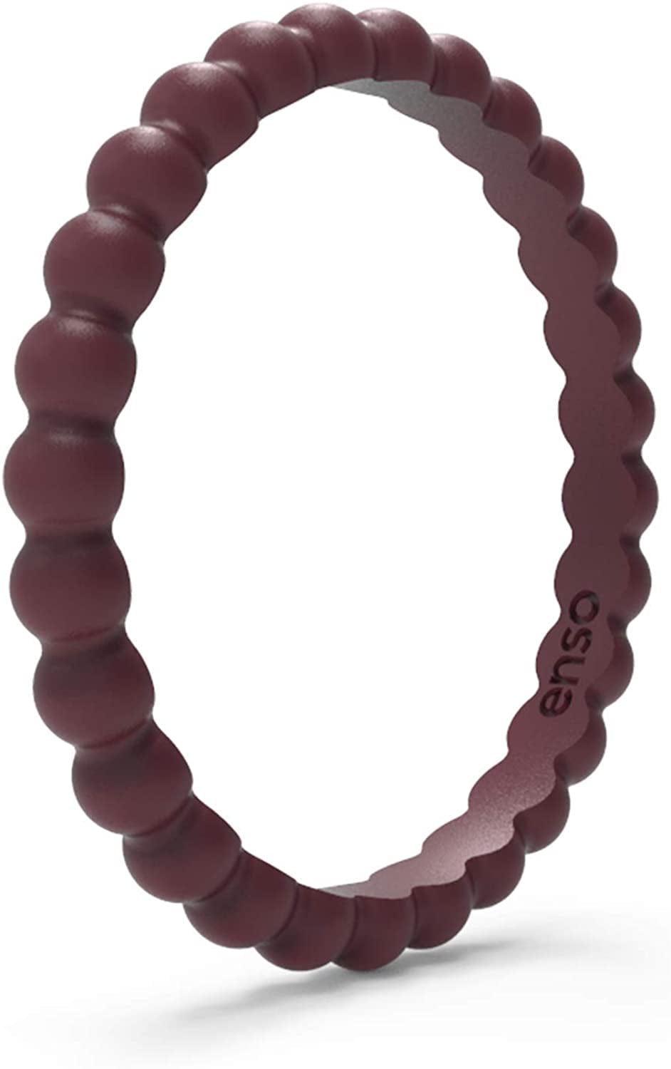 Stackable Beaded Silicone Wedding Ring – Hypoallergenic Unisex Stackable Wedding Band – Comfortable Minimalist Band – 2.5Mm Wide, .8Mm Thick Oxblood / 7