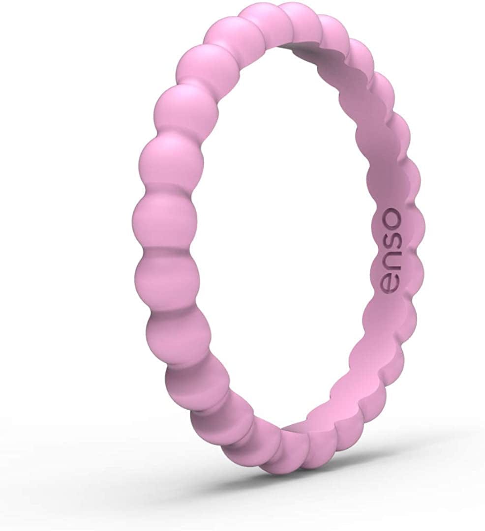 Stackable Beaded Silicone Wedding Ring – Hypoallergenic Unisex Stackable Wedding Band – Comfortable Minimalist Band – 2.5Mm Wide, .8Mm Thick Cherry Blossom / 5