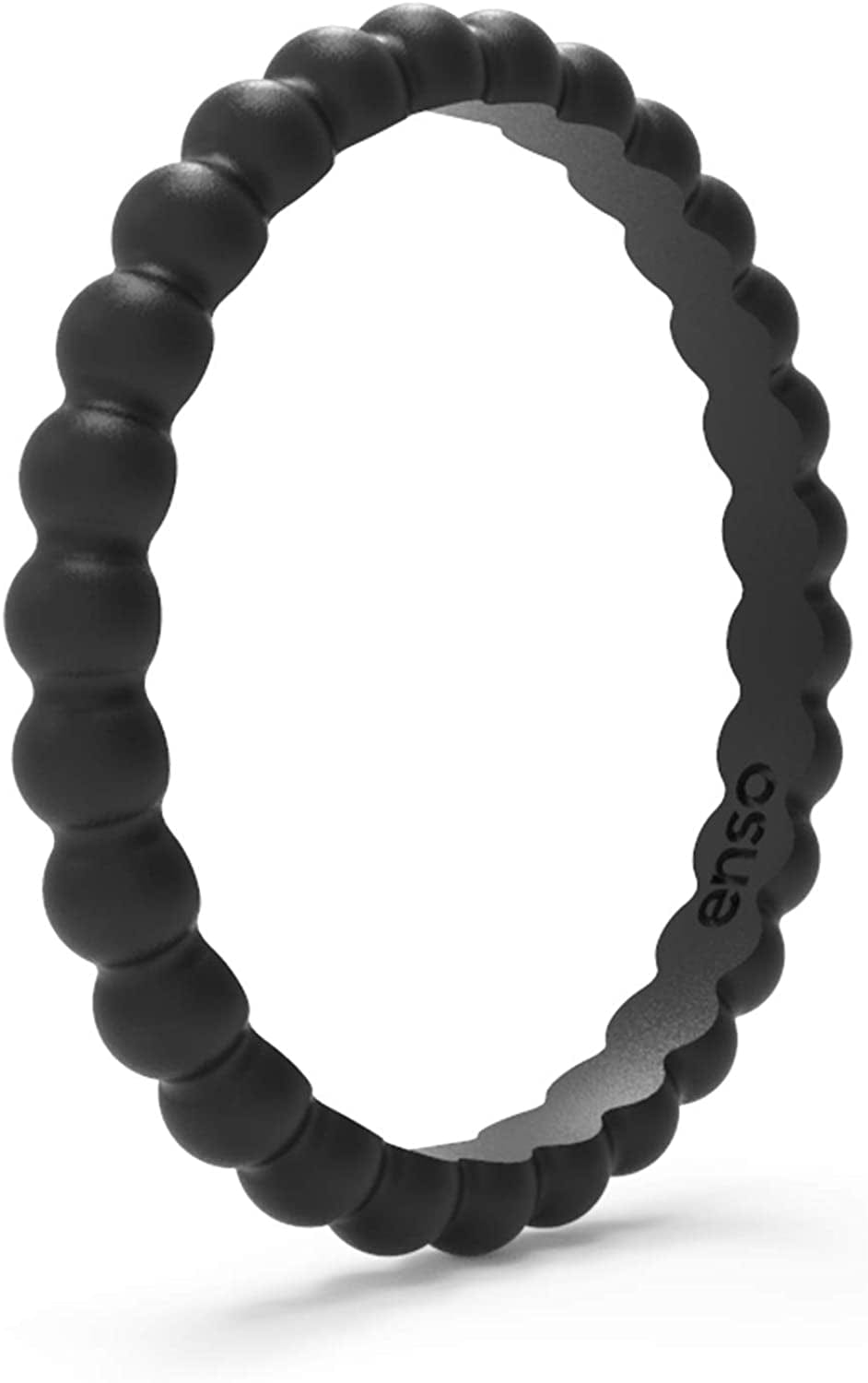 Stackable Beaded Silicone Wedding Ring – Hypoallergenic Unisex Stackable Wedding Band – Comfortable Minimalist Band – 2.5Mm Wide, .8Mm Thick Obsidian / 4