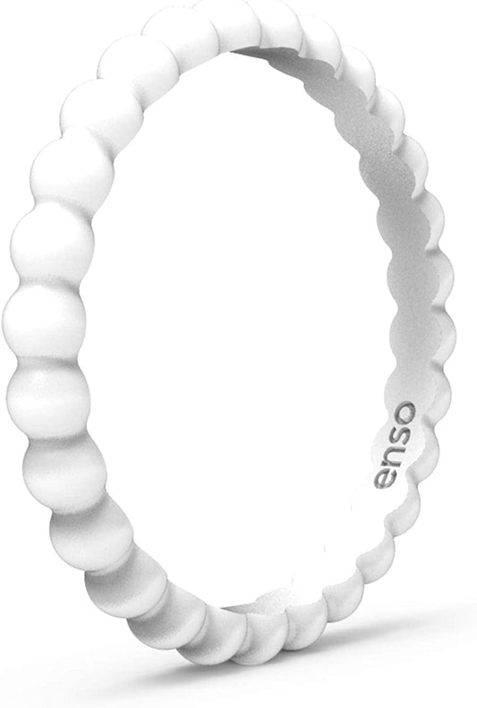 Stackable Beaded Silicone Wedding Ring – Hypoallergenic Unisex Stackable Wedding Band – Comfortable Minimalist Band – 2.5Mm Wide, .8Mm Thick White / 5
