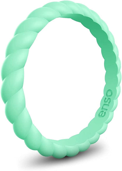 Stackable Braided Silicone Wedding Ring – Hypoallergenic Unisex Stackable Wedding Band – Comfortable Minimalist Band – 2.5Mm Wide, .8Mm Thick Mint Green / 7