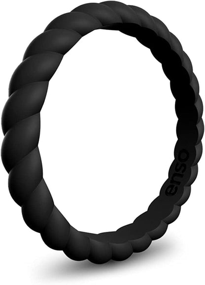 Stackable Braided Silicone Wedding Ring – Hypoallergenic Unisex Stackable Wedding Band – Comfortable Minimalist Band – 2.5Mm Wide, .8Mm Thick Obsidian Black / 6