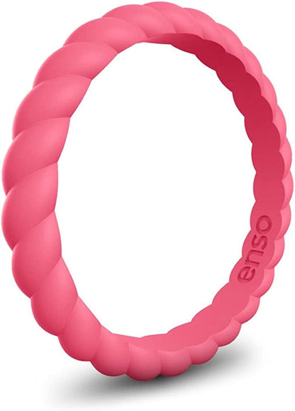 Stackable Braided Silicone Wedding Ring – Hypoallergenic Unisex Stackable Wedding Band – Comfortable Minimalist Band – 2.5Mm Wide, .8Mm Thick Coral / 7