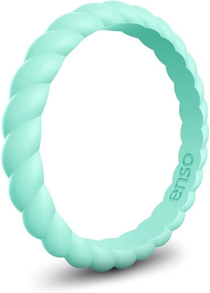 Stackable Braided Silicone Wedding Ring – Hypoallergenic Unisex Stackable Wedding Band – Comfortable Minimalist Band – 2.5Mm Wide, .8Mm Thick Turquoise / 8