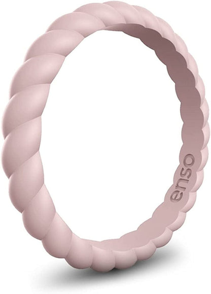 Stackable Braided Silicone Wedding Ring – Hypoallergenic Unisex Stackable Wedding Band – Comfortable Minimalist Band – 2.5Mm Wide, .8Mm Thick Pink Sand / 8