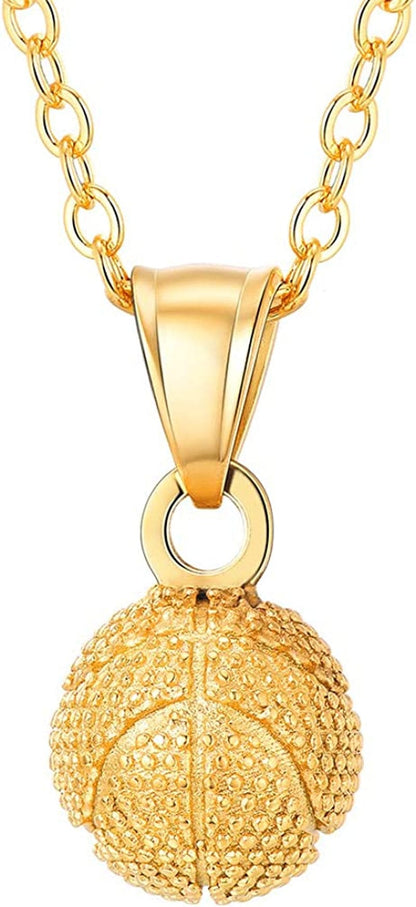 Stainless Steel 3D Soccer Football/Basketball Charm Necklace/Earrings Unisex Jewelry Boys Mens Girls Womens Fan Gift 04 Gold-Basketball