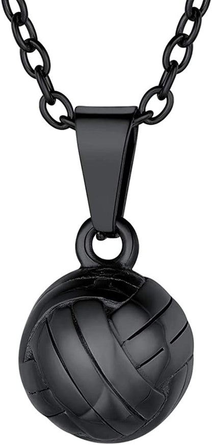 Stainless Steel 3D Soccer Football/Basketball Charm Necklace/Earrings Unisex Jewelry Boys Mens Girls Womens Fan Gift 07 black-volleyball