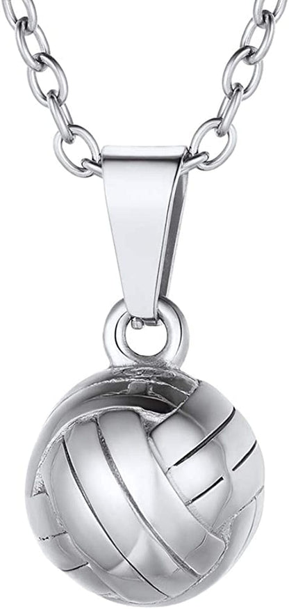 Stainless Steel 3D Soccer Football/Basketball Charm Necklace/Earrings Unisex Jewelry Boys Mens Girls Womens Fan Gift 07 silver-volleyball