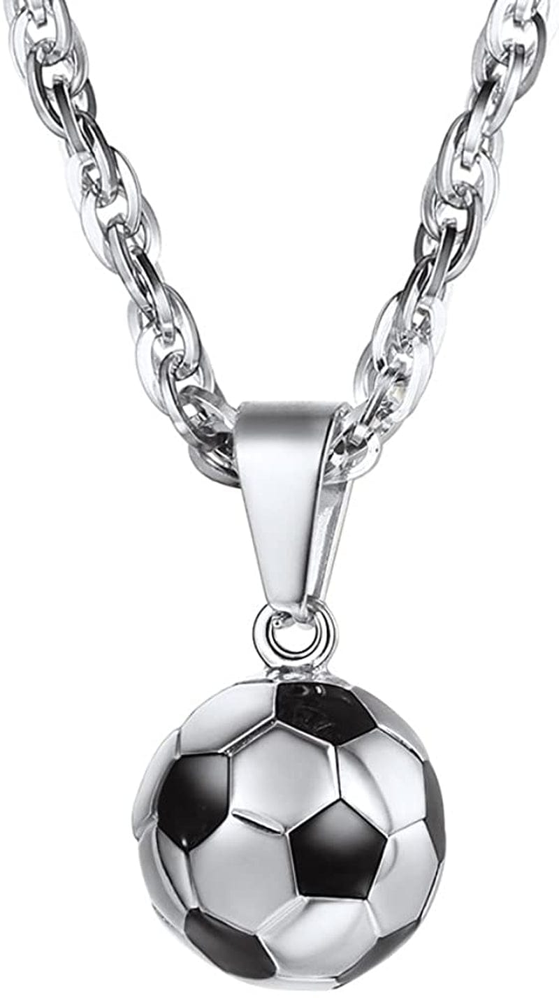 Stainless Steel 3D Soccer Football/Basketball Charm Necklace/Earrings Unisex Jewelry Boys Mens Girls Womens Fan Gift 01 Silver-Necklace