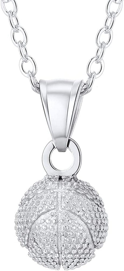 Stainless Steel 3D Soccer Football/Basketball Charm Necklace/Earrings Unisex Jewelry Boys Mens Girls Womens Fan Gift 04 Silver-Basketball
