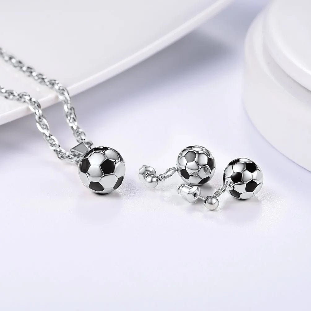 Stainless Steel 3D Soccer Football/Basketball Charm Necklace/Earrings Unisex Jewelry Boys Mens Girls Womens Fan Gift