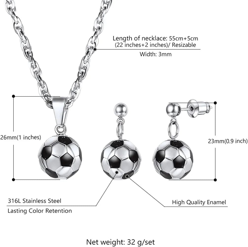 Stainless Steel 3D Soccer Football/Basketball Charm Necklace/Earrings Unisex Jewelry Boys Mens Girls Womens Fan Gift
