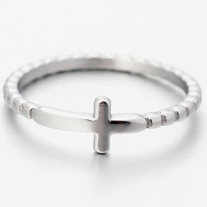 Stainless Steel Christian Sideways Cross Religious Ring Promise Statement Wedding Engagement
