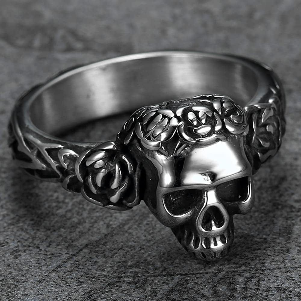 Stainless Steel Gothic Skull Head Halloween Biker Cocktail Party Vampire Rock Hiphop Viking Ring
