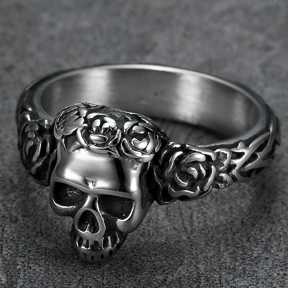 Stainless Steel Gothic Skull Head Halloween Biker Cocktail Party Vampire Rock Hiphop Viking Ring