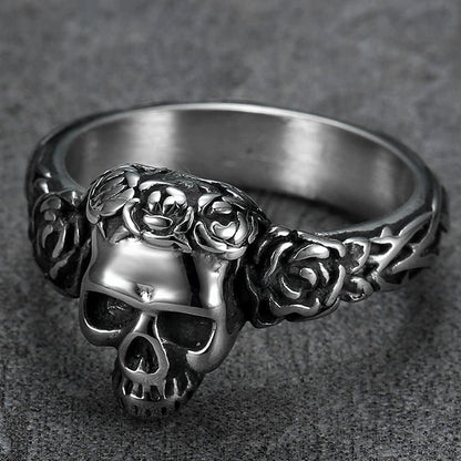 Stainless Steel Gothic Skull Head Halloween Biker Cocktail Party Vampire Rock Hiphop Viking Ring