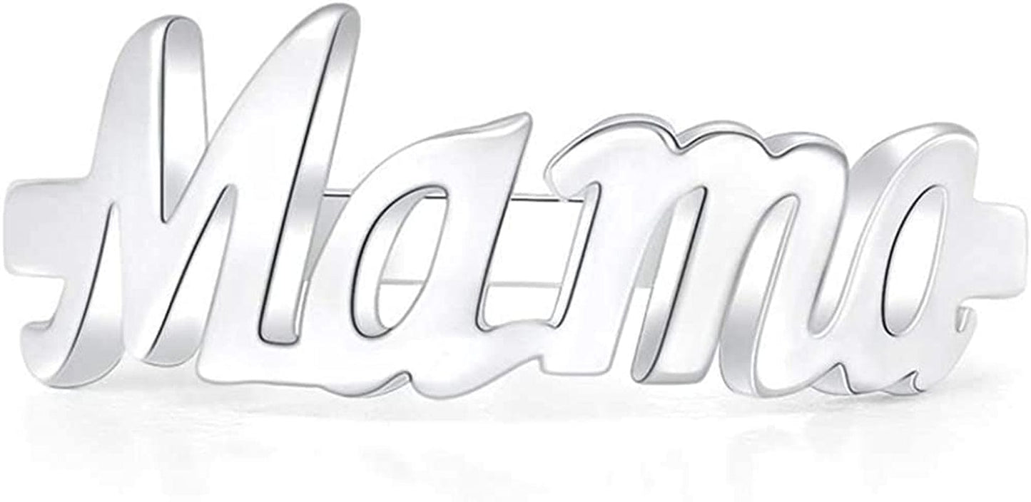 Stainless Steel Mother'S Day Birthday Mama Christmas Baby Shower Graudation Statement Ring Silver / 8