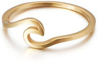 Stainless Steel Ocean Sea Wave Vacation Holiday Promise Statement Ring Gold / 7