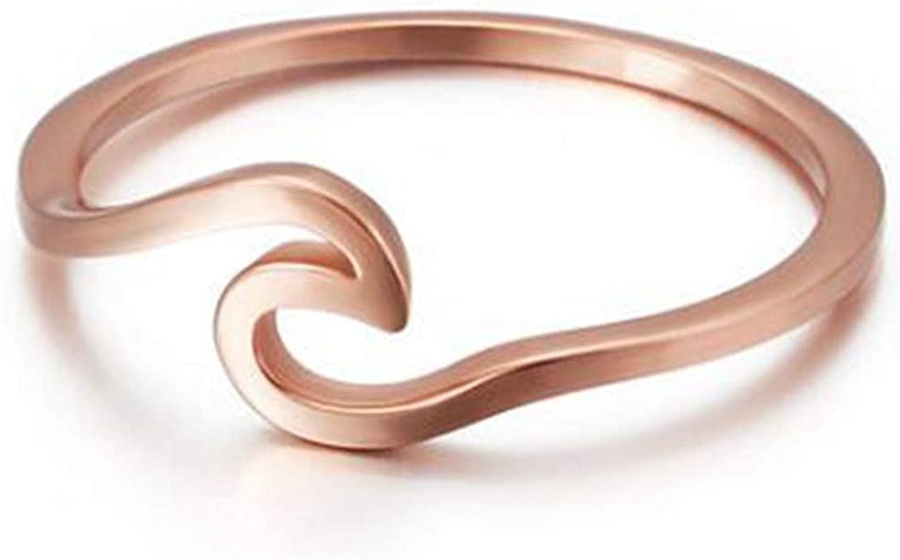 Stainless Steel Ocean Sea Wave Vacation Holiday Promise Statement Ring Rose Gold / 12