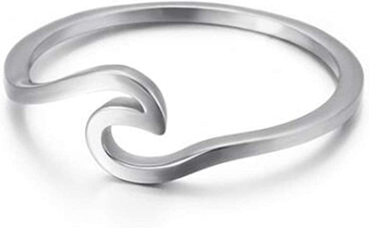 Stainless Steel Ocean Sea Wave Vacation Holiday Promise Statement Ring Silver / 12