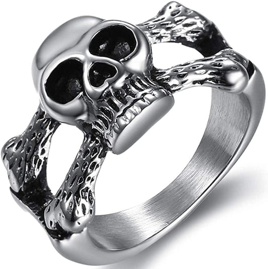 Stainless Steel Retro Vintage Gothic Skull Cocktail Party Biker Ring Silver / 7