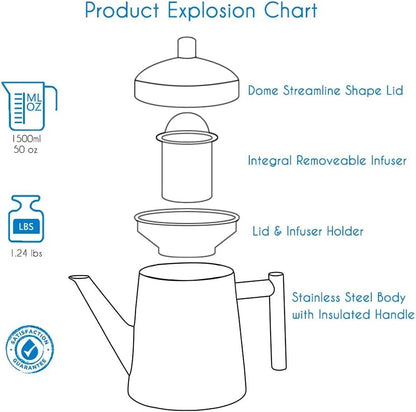 Stainless Steel Teapot with Removeable Infuser 27 Oz Stovetop Tea Maker for Fruit Herbal and Infusion Tea