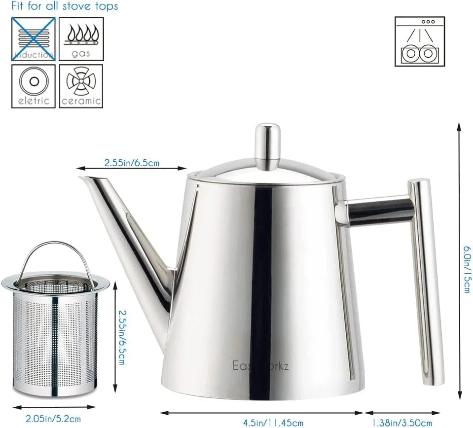 Stainless Steel Teapot with Removeable Infuser 27 Oz Stovetop Tea Maker for Fruit Herbal and Infusion Tea