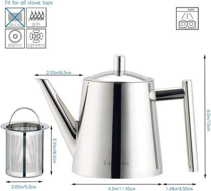 Stainless Steel Teapot with Removeable Infuser 27 Oz Stovetop Tea Maker for Fruit Herbal and Infusion Tea