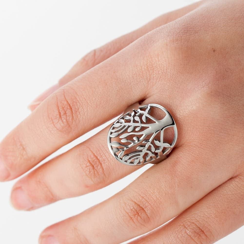 Stainless Steel Tree of Life Ring Statement Promise Anniversary Cocktail Party