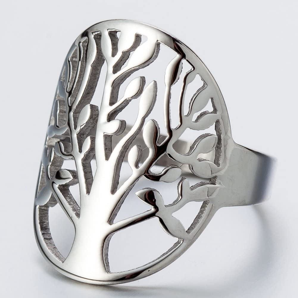 Stainless Steel Tree of Life Ring Statement Promise Anniversary Cocktail Party