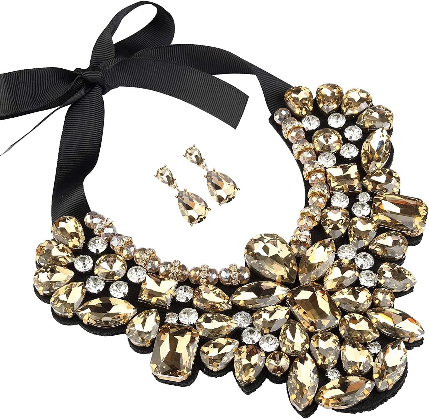Statement Choker Necklace Earrings for Women, Costume Chunky Jewelry 1 Set HLN8455E-Tawny