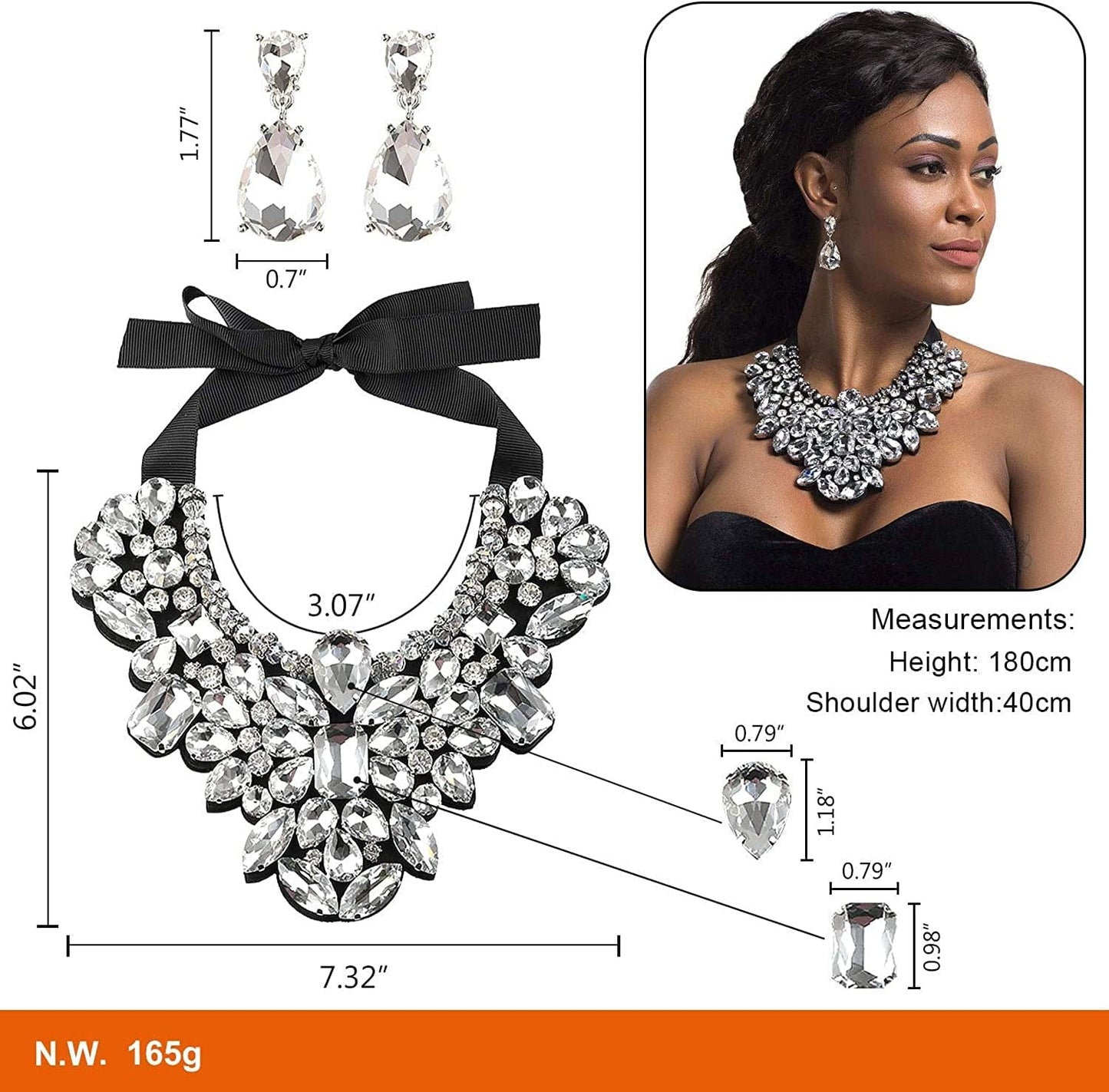 Statement Choker Necklace Earrings for Women, Costume Chunky Jewelry 1 Set