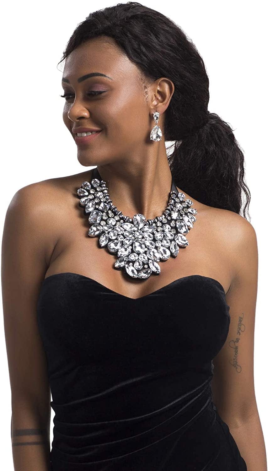 Statement Choker Necklace Earrings for Women, Costume Chunky Jewelry 1 Set