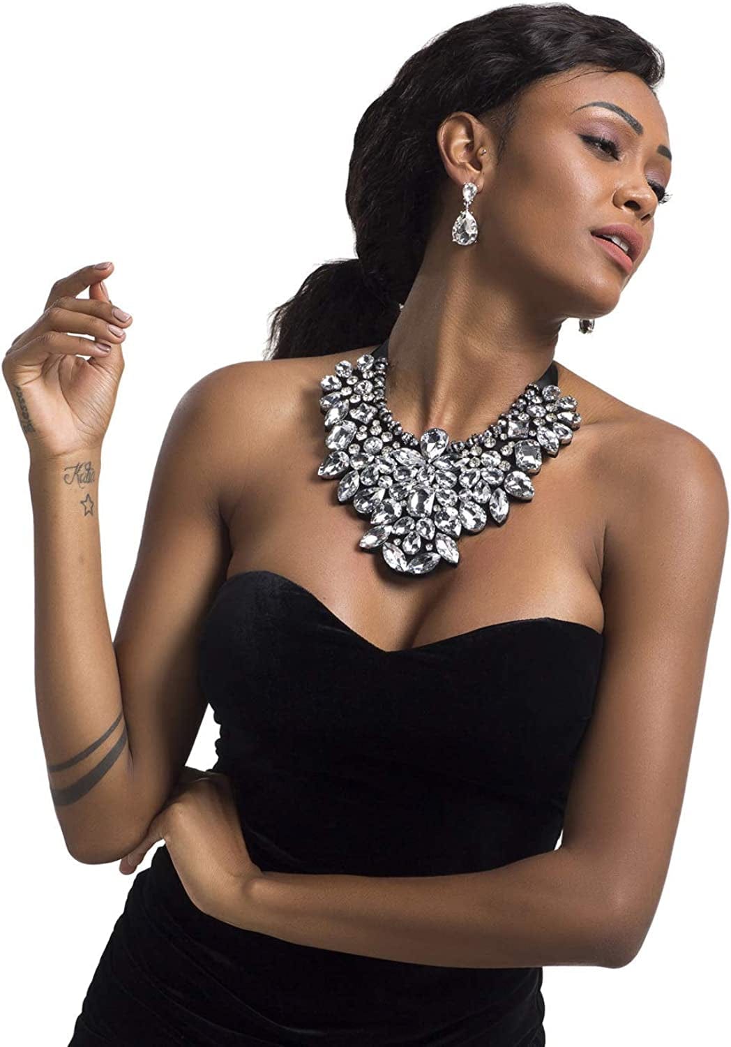 Statement Choker Necklace Earrings for Women, Costume Chunky Jewelry 1 Set