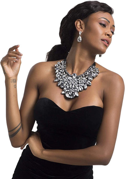 Statement Choker Necklace Earrings for Women, Costume Chunky Jewelry 1 Set