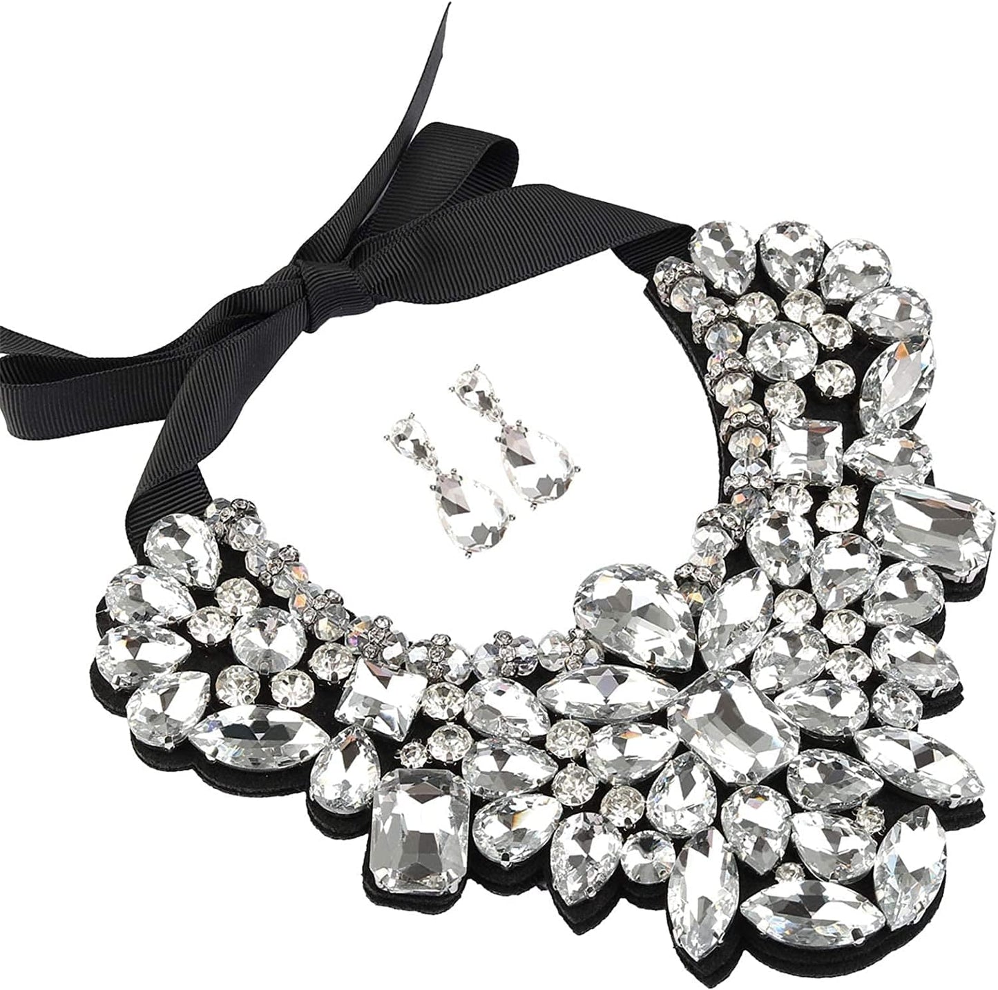 Statement Choker Necklace Earrings for Women, Costume Chunky Jewelry 1 Set HLN8455E-White