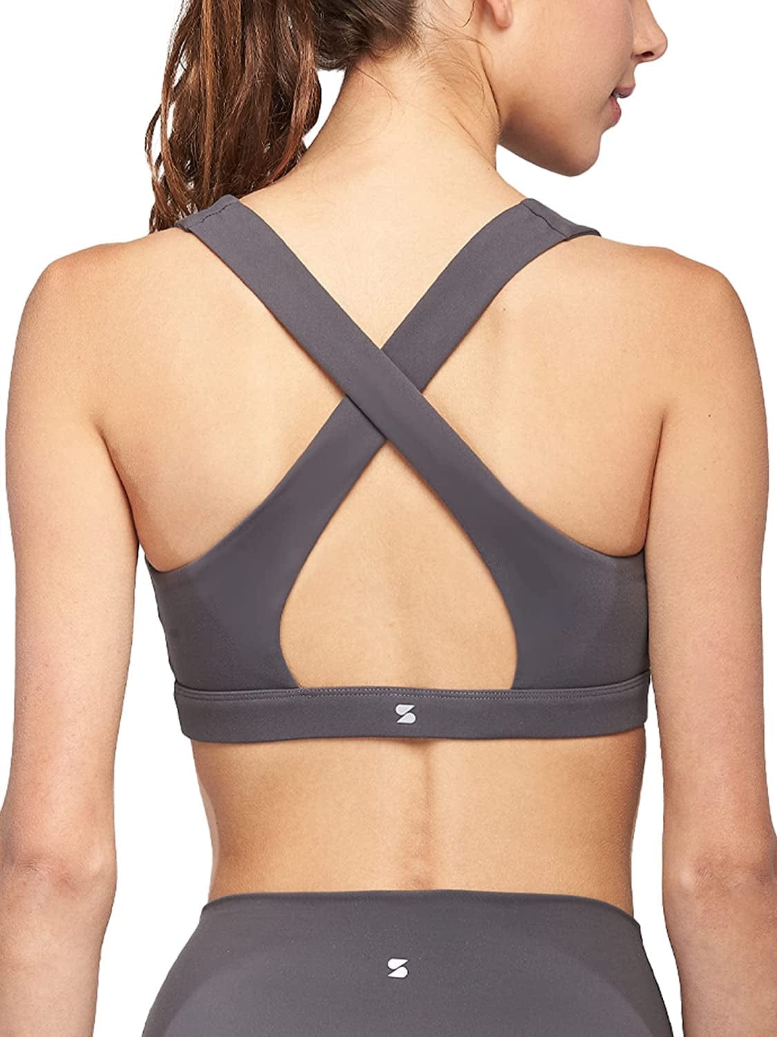 Stelle Women’S Longline Sports Bra Wirefree Padded Crop Tank Top Medium Support for Yoga Workout Fitness 6-charcoal / Large
